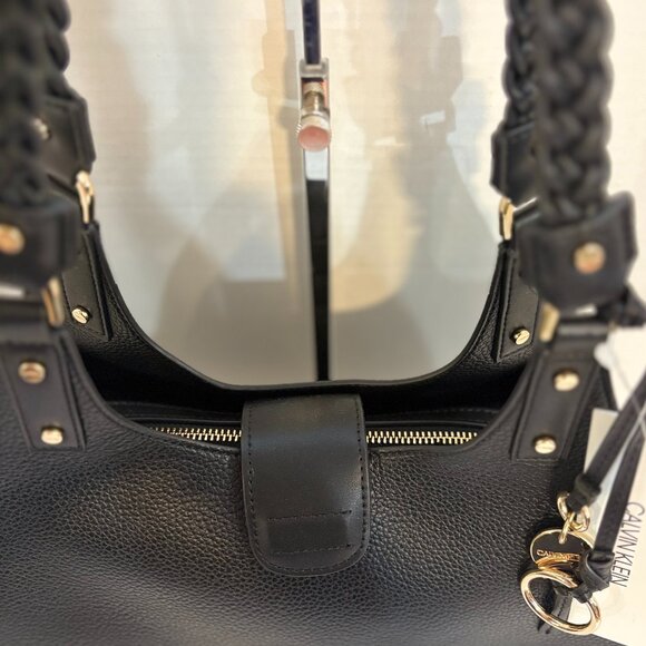 Brand New wight Tags Calvin Klein Shelly Black Pebbled Leather Purse Satchel - Picture 5 of 8